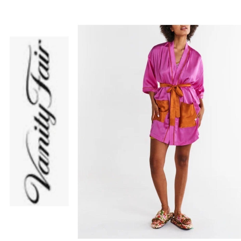 Vintage Vanity Fair Multicolor All Over Floral Print Satin Robe M